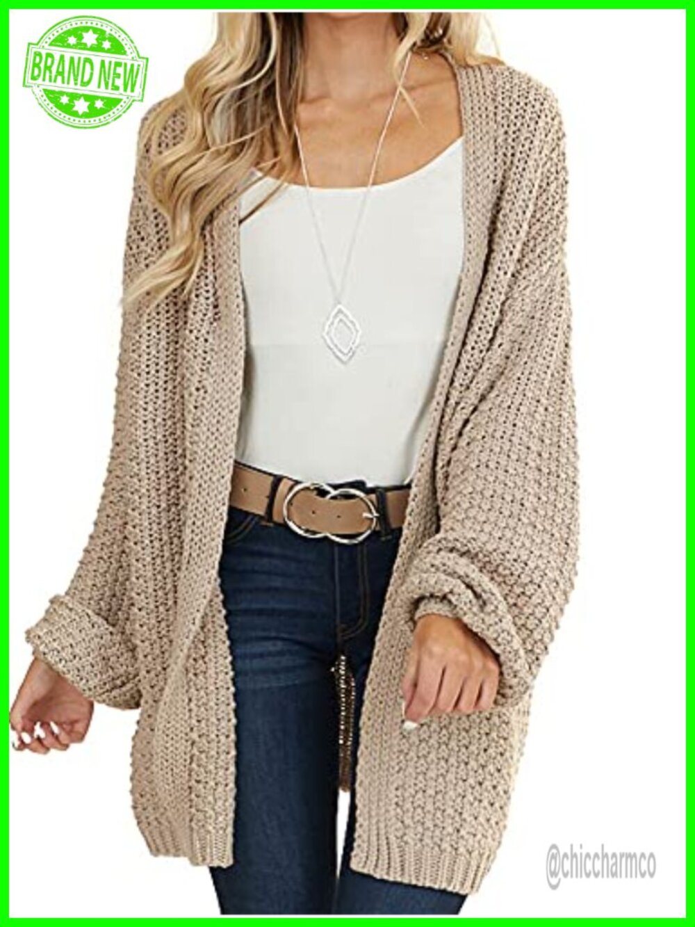 Oversized Open Front Knit Cardigan Long Sleeve Midi Sweater